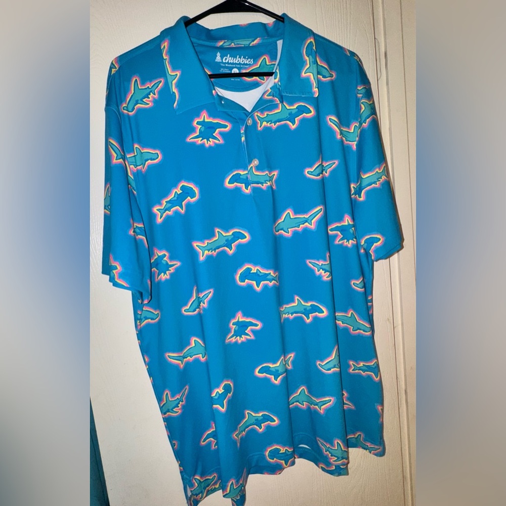 chubbies Teal Shark-Print Polo with Accent Outline